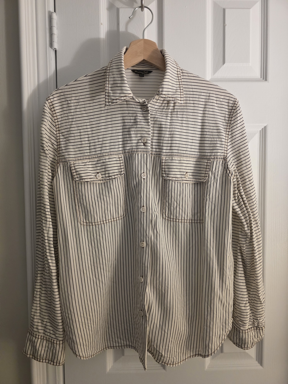 Massimo Dutti White Button-Down Shirt with Black Stripes